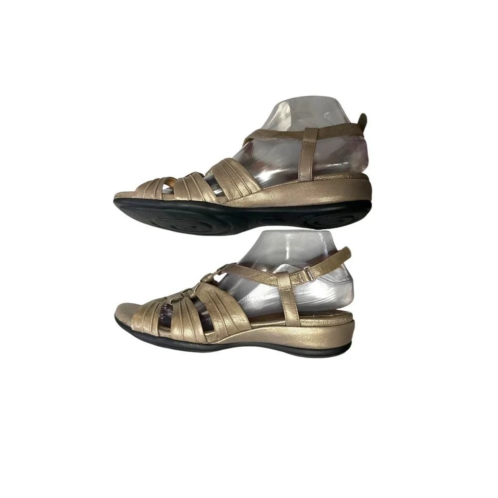 Clarks‎ Artisan Womens Gold Metallic Leather Strappy Wedge Sandals 9M Summer